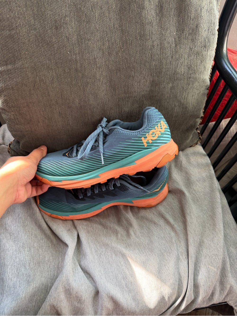 Hoka Trail Running Shoes in Teal, Navy & Orange